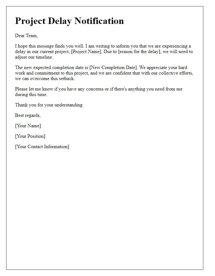 Letter template of project delay notification for team members.