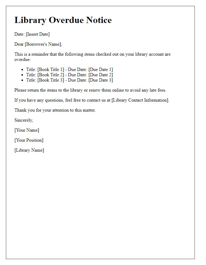 Letter template of library account overdue notice