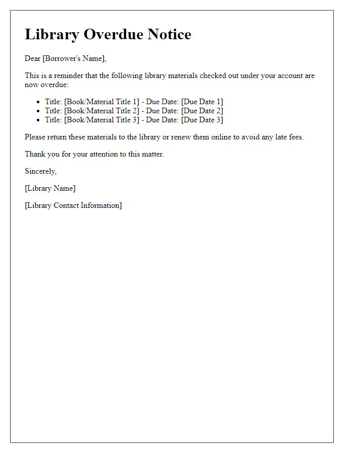 Letter template of overdue library materials reminder