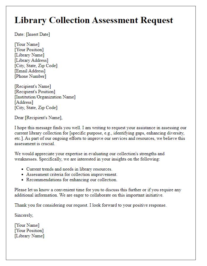 Letter template of library collection assessment request