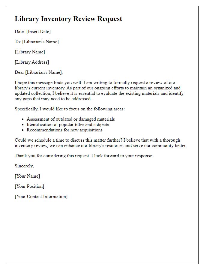 Letter template of library inventory review request