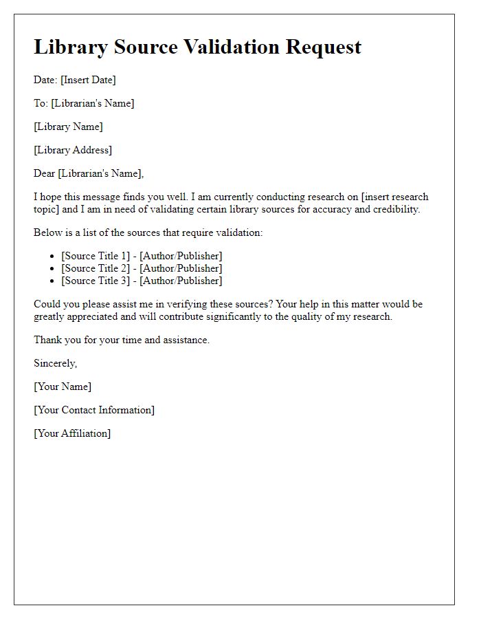 Letter template of library source validation request