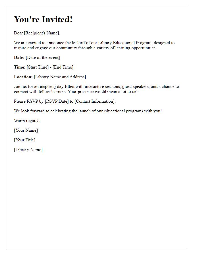 Letter template of library educational program kickoff invitation