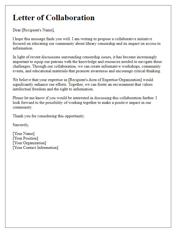 Letter template of collaboration on library censorship education