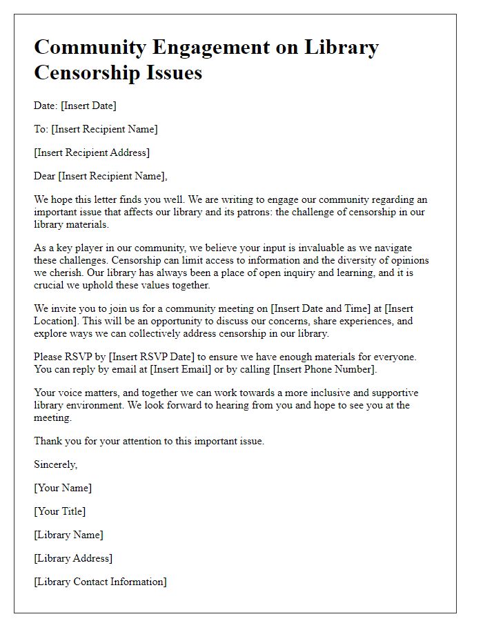 Letter template of community engagement for library censorship issues