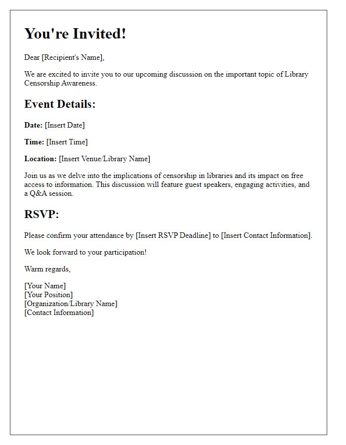 Letter template of event invitation for library censorship awareness discussion