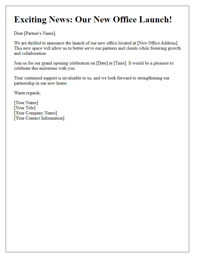 Letter template of new office launch notification for partners