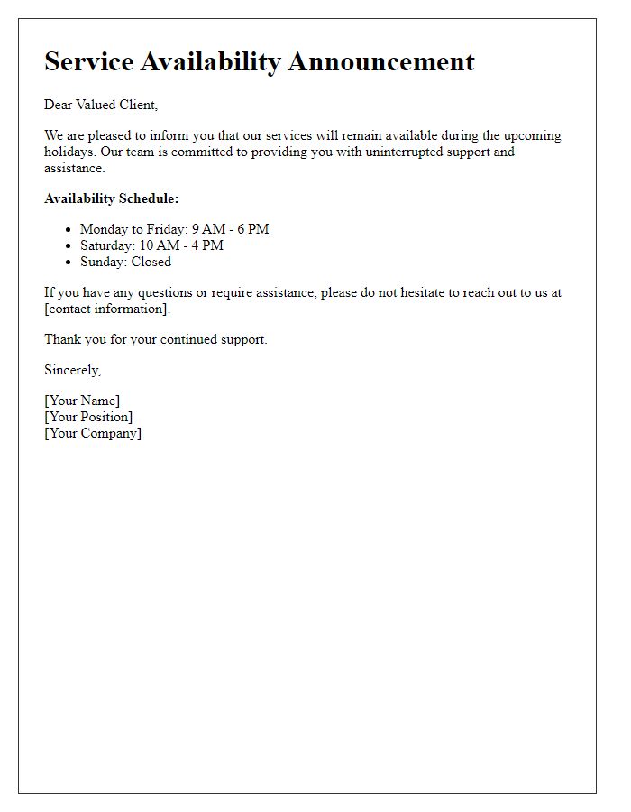 Letter template of service availability announcement for clients