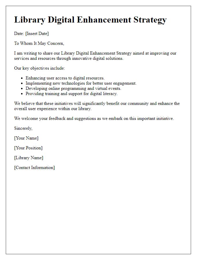 Letter template of library digital enhancement strategy.