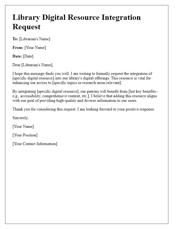 Letter template of library digital resource integration request.