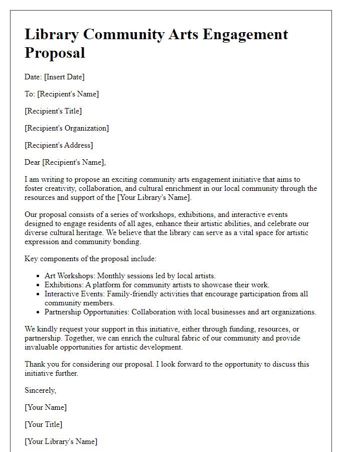 Letter template of library community arts engagement proposal