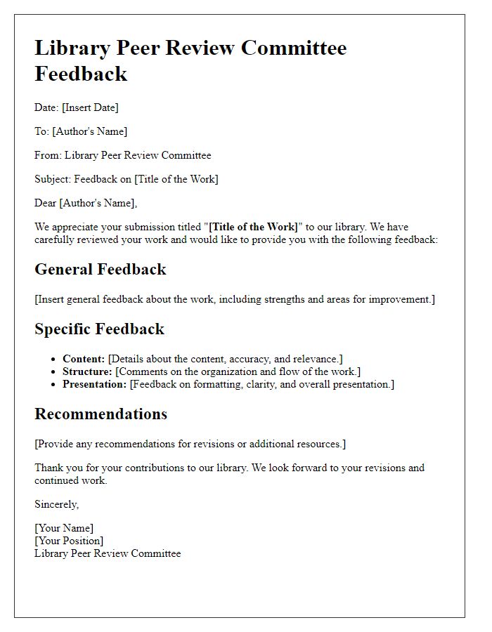 Letter template of library peer review committee feedback.