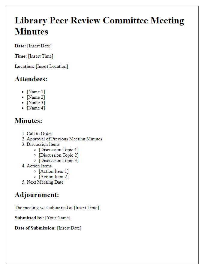 Letter template of library peer review committee meeting minutes.