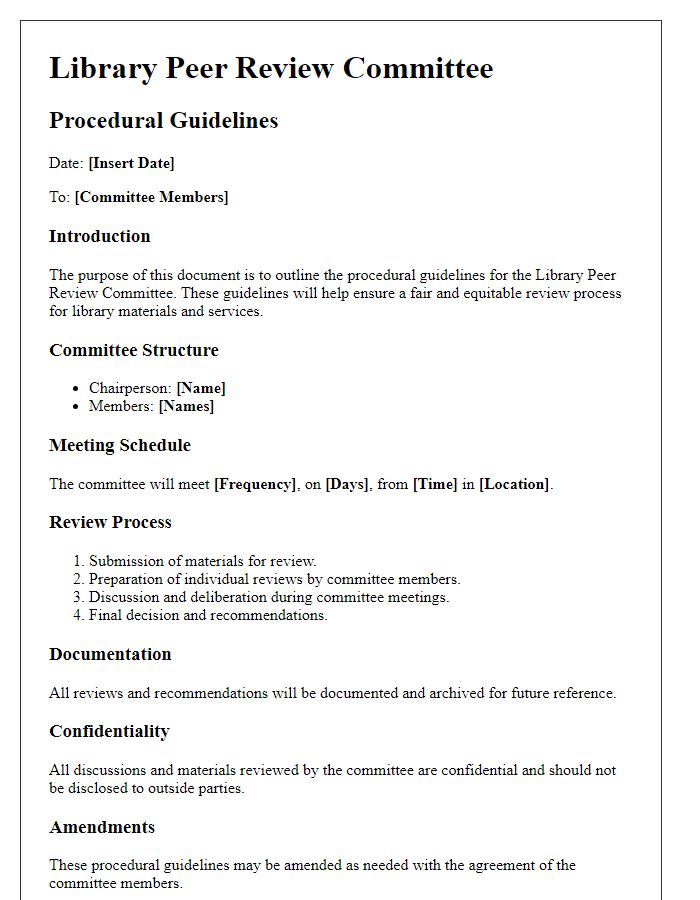 Letter template of library peer review committee procedural guidelines.