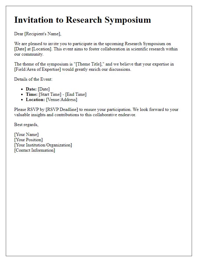 Letter template of research symposium invitation for science library collaboration.