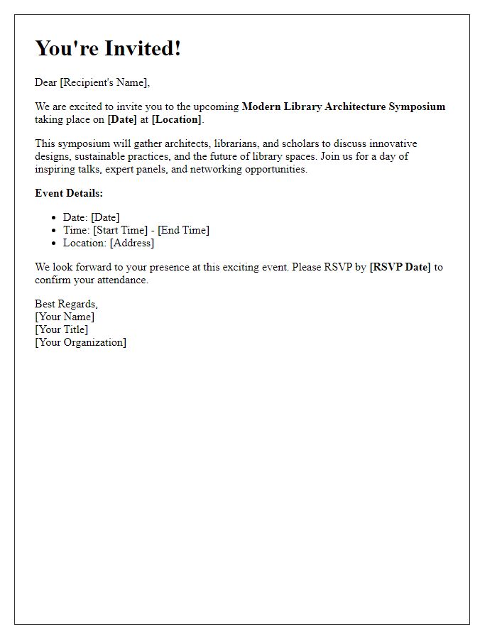 Letter template of invitation to modern library architecture symposium