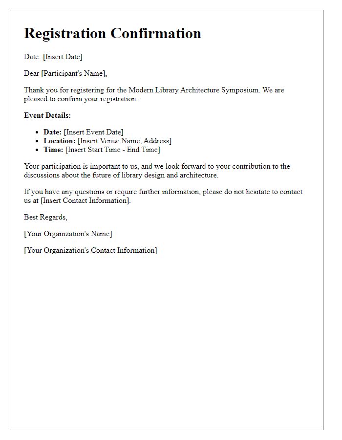 Letter template of registration for modern library architecture symposium