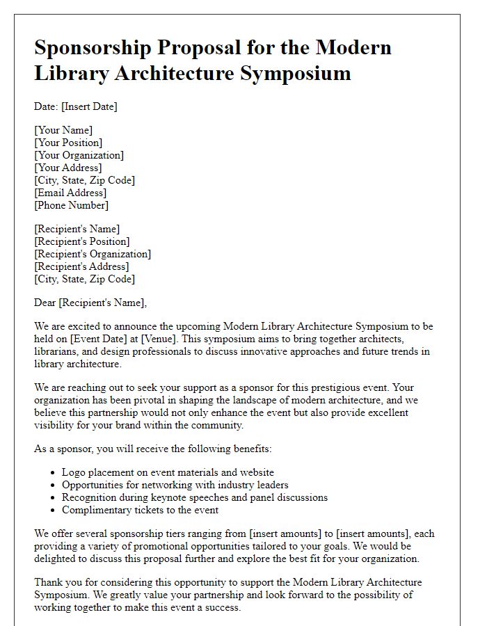 Letter template of sponsorship proposal for modern library architecture symposium