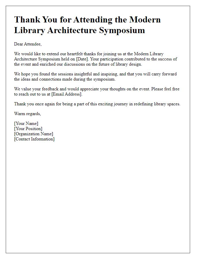 Letter template of thank you note to attendees of modern library architecture symposium