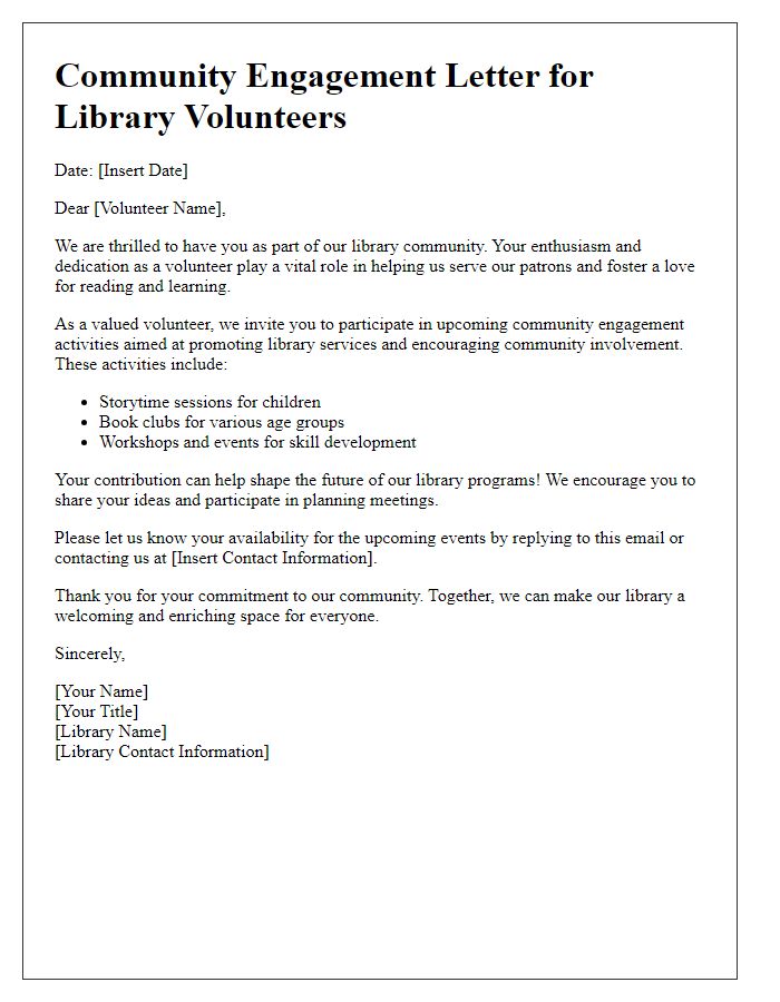 Letter template of Community Engagement for Library Volunteers