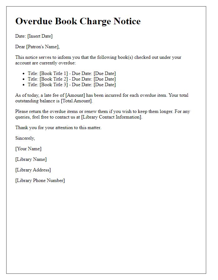 Letter template of library overdue book charge notice