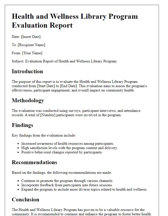 Letter template of health and wellness library program evaluation report