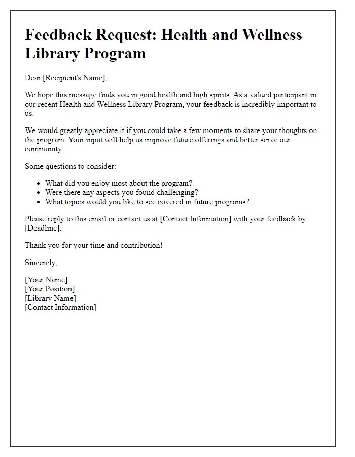 Letter template of health and wellness library program feedback request