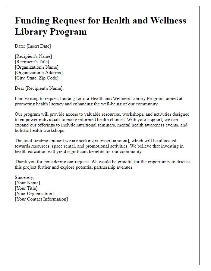 Letter template of health and wellness library program funding request