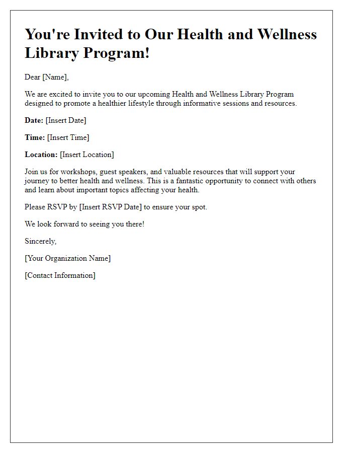 Letter template of health and wellness library program invitation