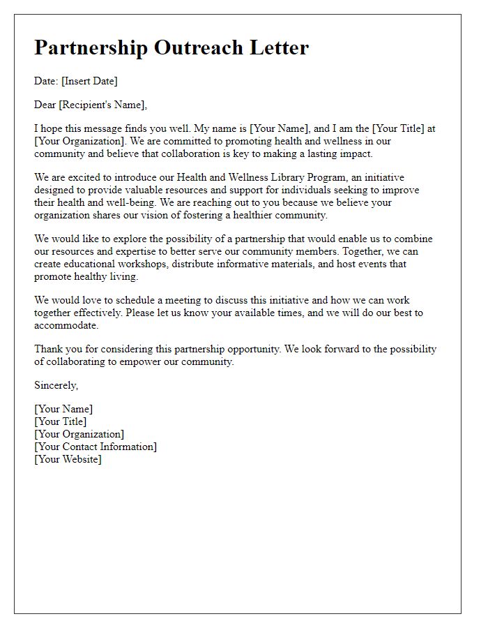 Letter template of health and wellness library program partnership outreach