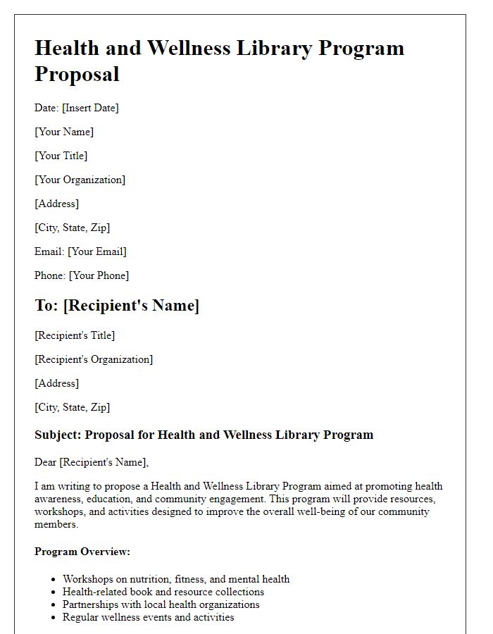 Letter template of a health and wellness library program proposal