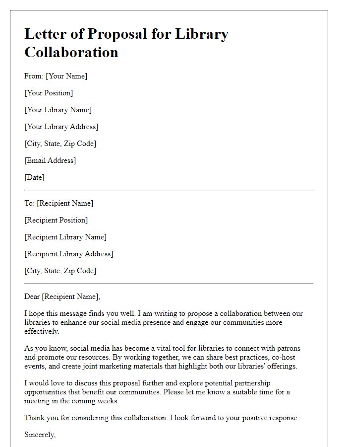 Letter template of library collaboration proposal for social media