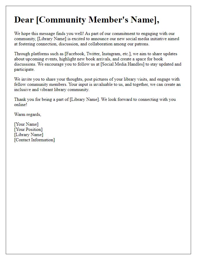 Letter template of library community engagement through social media