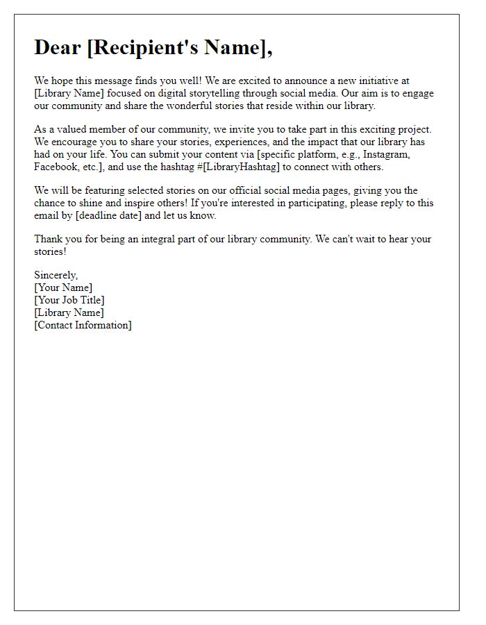 Letter template of library digital storytelling via social media