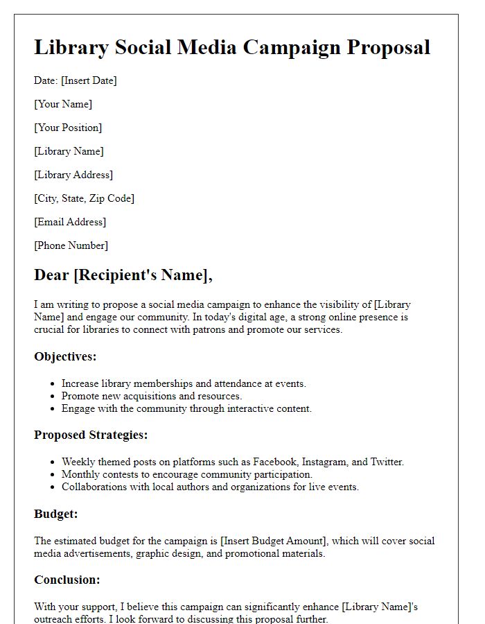 Letter template of library social media campaign proposal