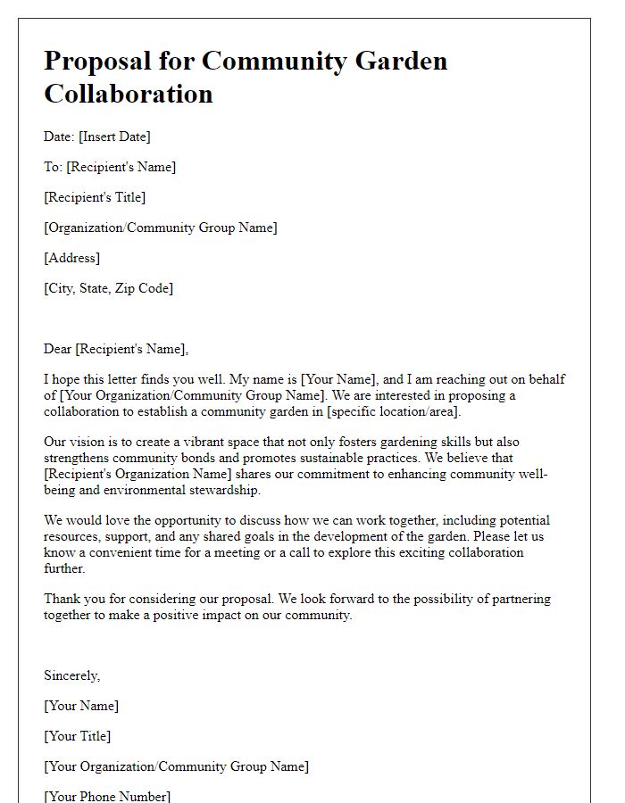 Letter template of proposal for community garden collaboration.