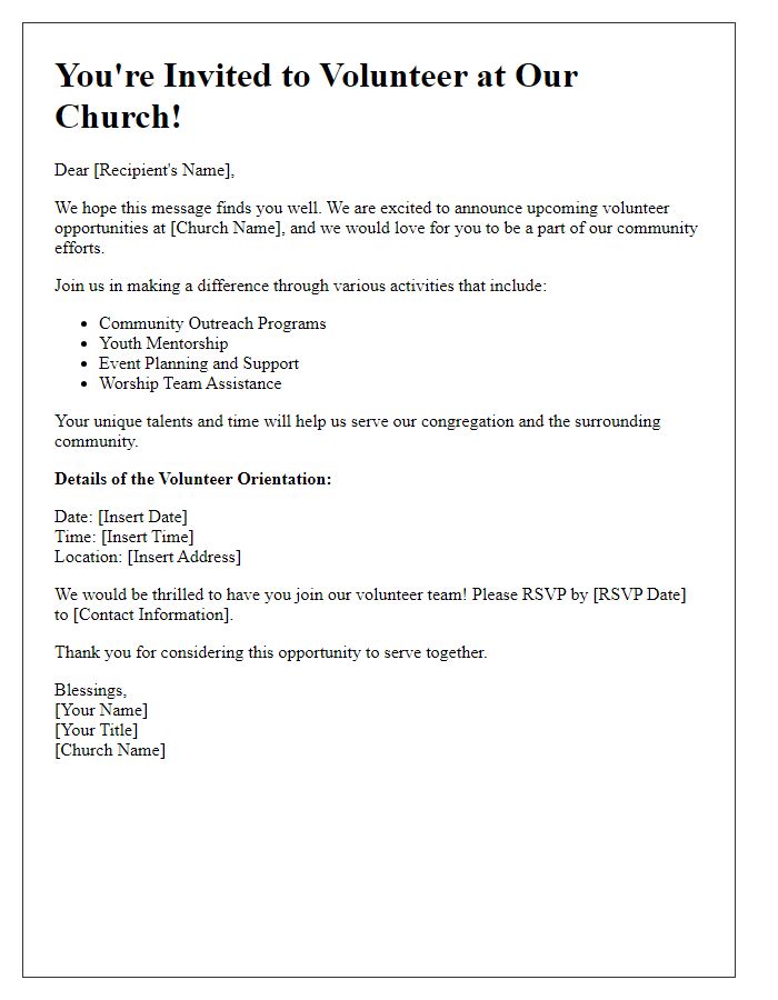 Letter template of Invitation for Church Volunteer Opportunities