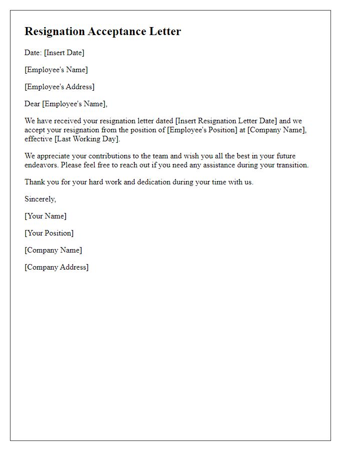 Letter template of Employee Resignation Acceptance Response