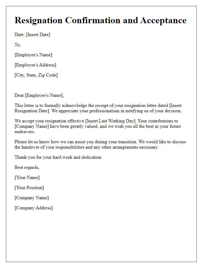 Letter template of Resignation Confirmation and Acceptance