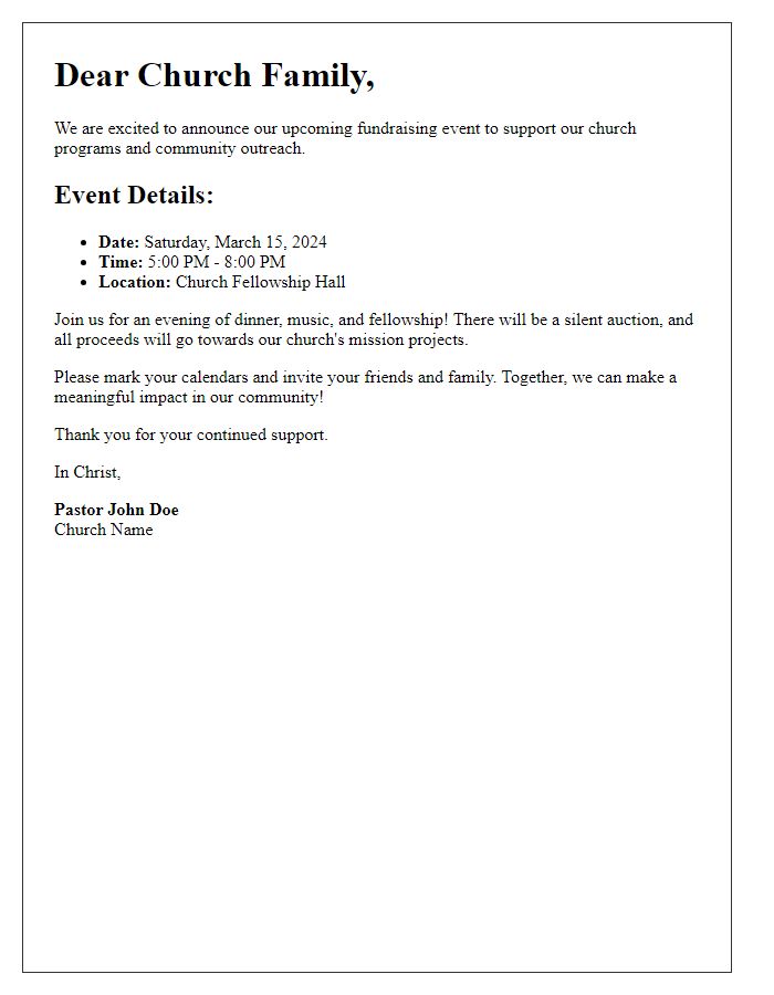 Letter template of announcement for church fundraising event