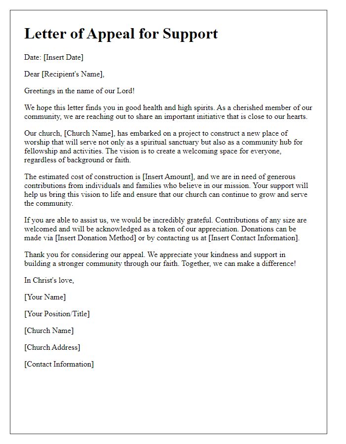 Letter template of appeal for support towards church construction