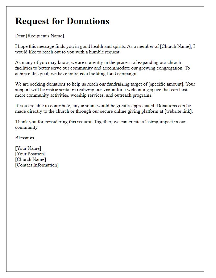 Letter template of request for church building fund donations