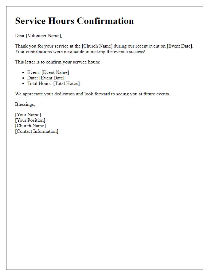 Letter template of church event service hours