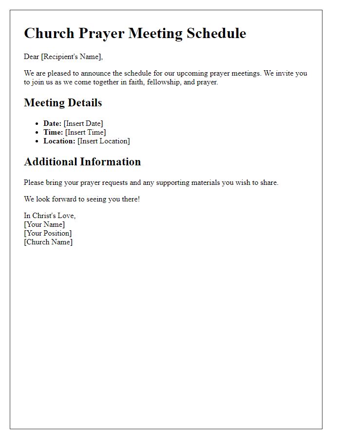 Letter template of church prayer meeting schedule