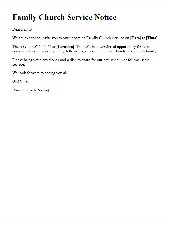 Letter template of family church service notice