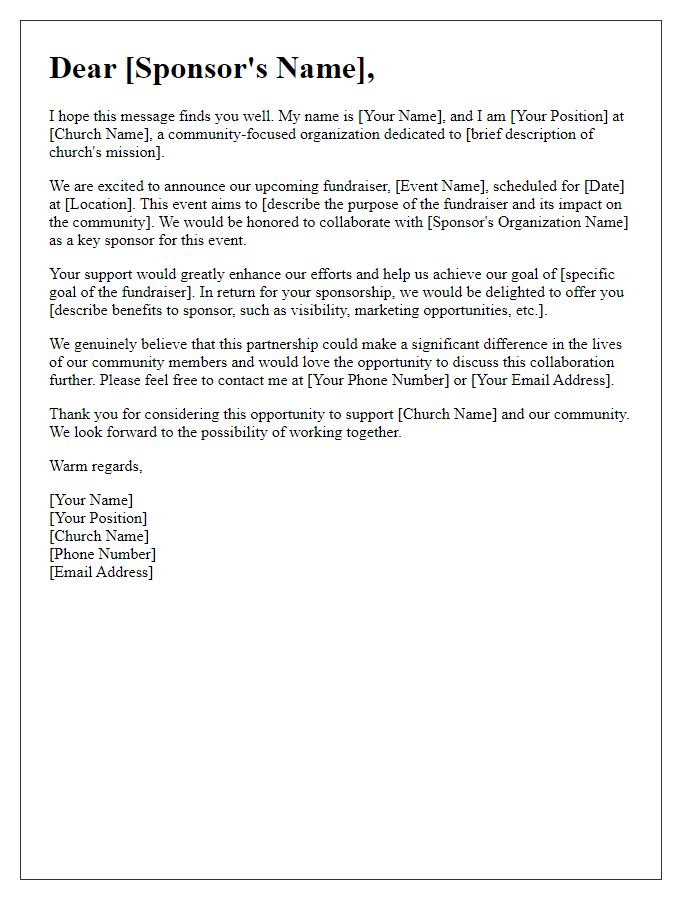 Letter template of church fundraiser sponsorship collaboration request for non-profits.