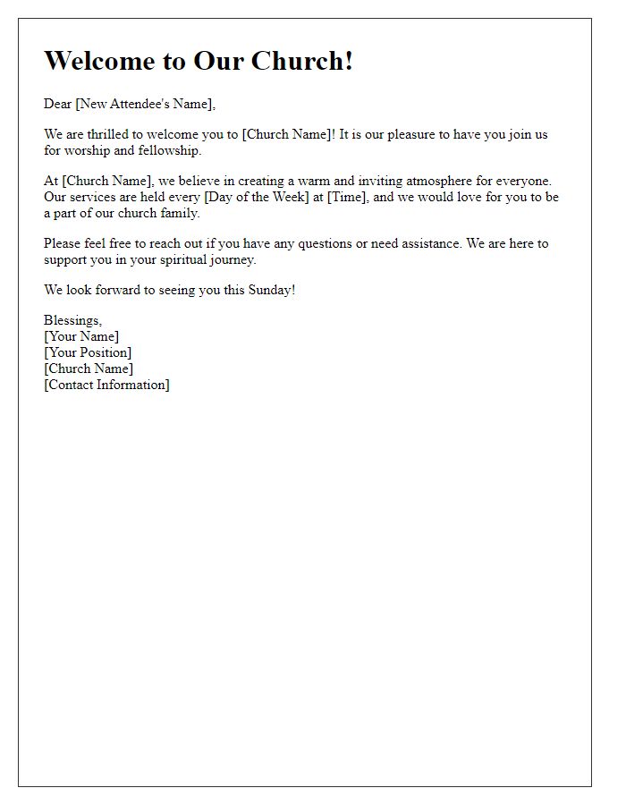 Letter template of introduction for new attendees at church services.