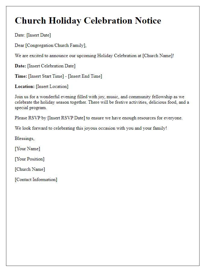 Letter template of church holiday celebration notice