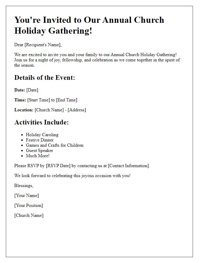 Letter template of church holiday gathering invitation