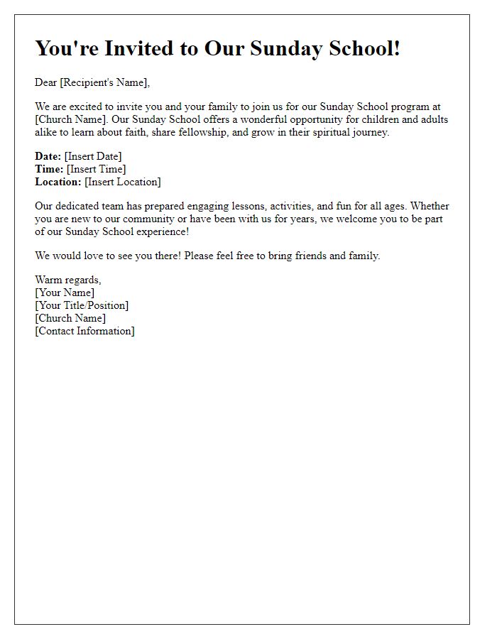 Letter template of Sunday School Invitation for Community Outreach